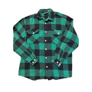 Rothco Mens Green Black Buffalo Plaid Flannel Shirt Button Up Cotton Large
